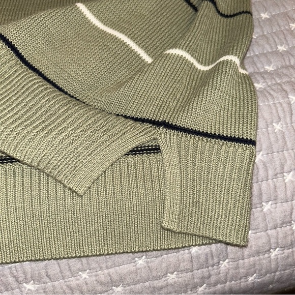 Talbots Women’s Sage Striped V Neck Cotton Sweater with Tie Detail Size M $79 - Picture 6 of 8